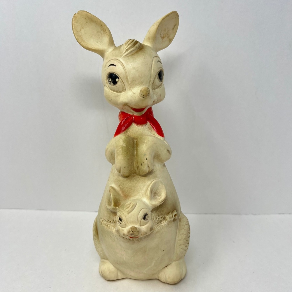 Edward Mobley Squeaky Toy 8 Inch Cream Vintage 1961 Kangaroo Joey Arrow Rubber